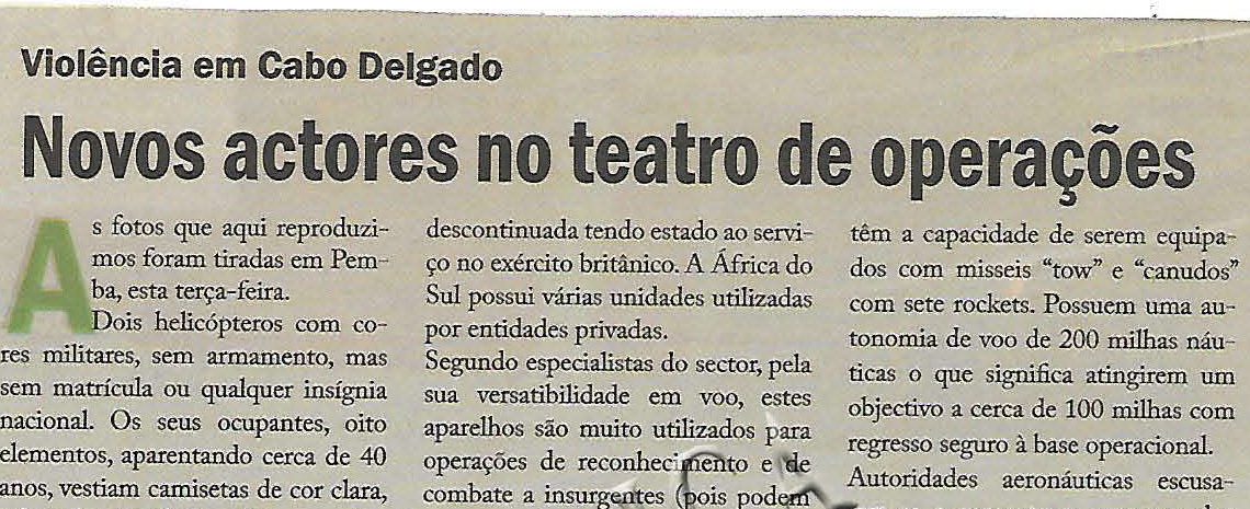 Violência em Cabo Delgado: Novos actores no teatro de operações – 09 Agosto de 2019