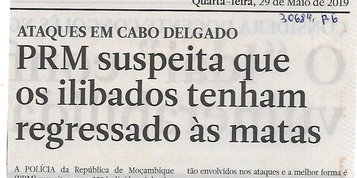 Ataques em Cabo Delgado: PRM suspeita que os ilibados tenham regressado às matas – 29 de Maio de 2019