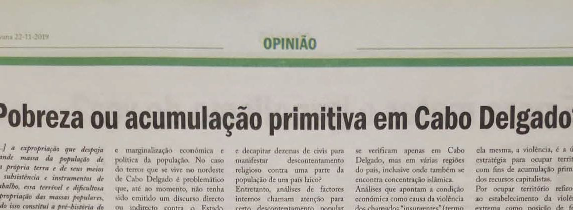 Pobreza ou acumulação primitiva em Cabo Delgado?  22 de Novembro de 2019