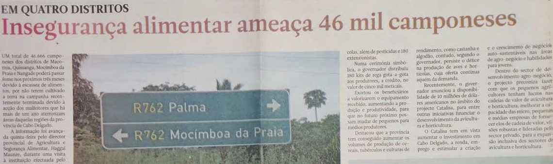 Insegurança alimentar ameaça 46 mil camponeses – 29 de Dezembro de 2018