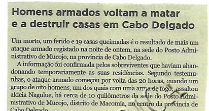 Homens armados voltam a matar e a destruir casas em Cabo Delgado – 16 de Novembro de 2018