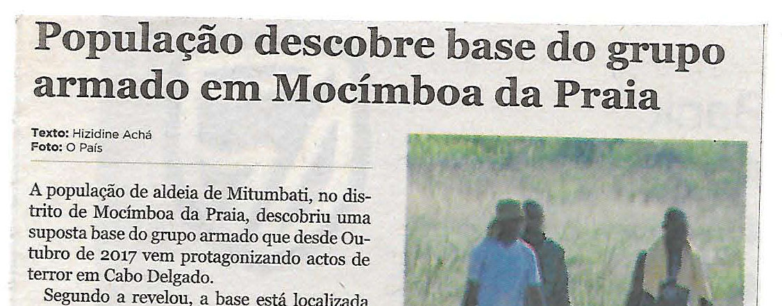 População descobre base do grupo armado em Mocímboa da Praia – 30 de Novembro de 2018