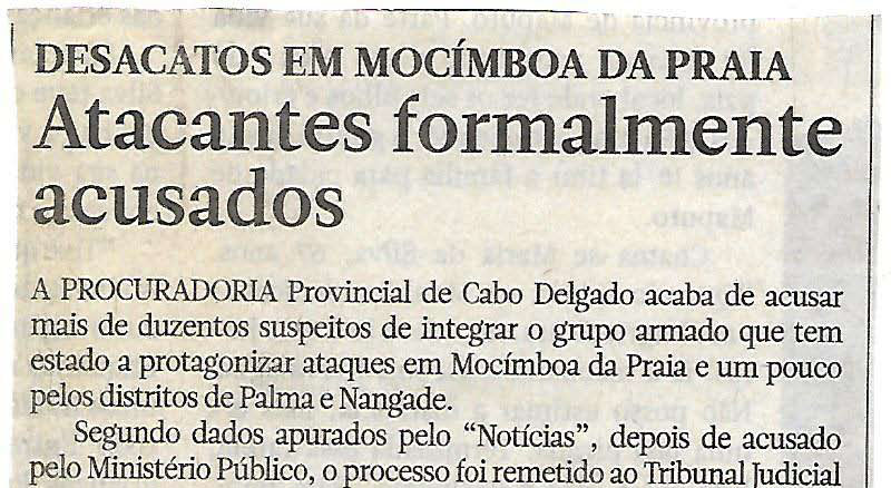 Desacatos em Mocímboa da praia: Atacantes formalmente acusados – 11 de Maio de 2018