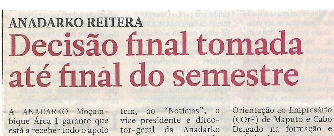 Anadarko reitera: Decisão final tomada até final do semestre – 12 de Março de 2019