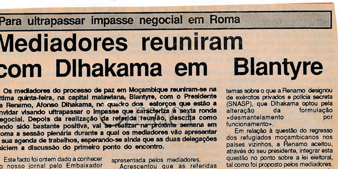 Mediadores reuniram com Dlhakama em Blantyre – 25 de Junho de 1991
