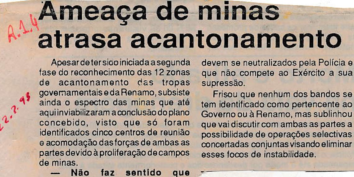 Ameaça de minas atrasa acontecimento – 22 de fevereiro de 1993