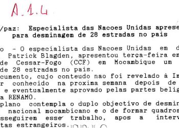 Moçambique – Paz – Especialista das Nações Unidas apresentou plano para desminagem de 28 estradas no país – 27 de Janeiro de 1993