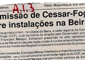 Comissão de Cessar-Fogo abre instalações na Beira – 28 de Setembro de 1993