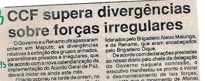 Comissão de Cessar-Fogo (CCF) supera divergências sobre forças irregulares – 5 de Novembro de 1993