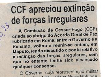 Comissão de Cessar-Fogo (CCF) apreciou extinção de forças irregulares – 28 de Outubro de 1993