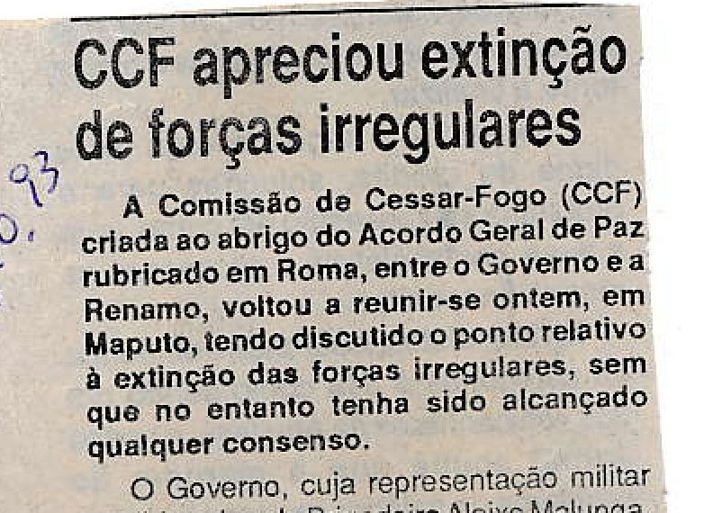 Comissão de Cessar-Fogo (CCF) apreciou extinção de forças irregulares – 28 de Outubro de 1993