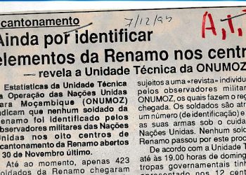 Acantonamento – Ainda por identificar elementos da RENAMO nos centros – 7 de Dezembro de 1993