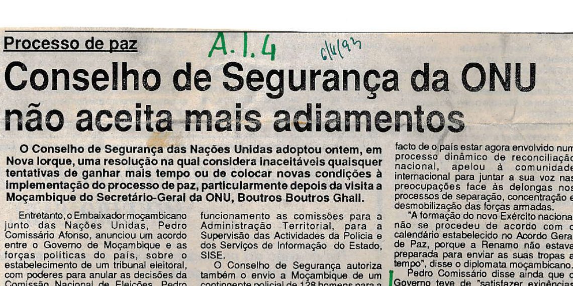 Conselho de segurança da Organização das Nações Unidas (ONU) não aceita mais adiamentos – 6 de Junho de 1993