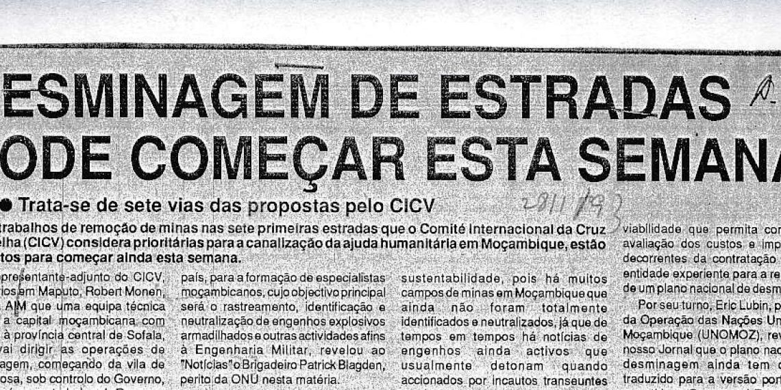Desminagem de estradas pode começar esta semana – 28 de Novembro de 1993