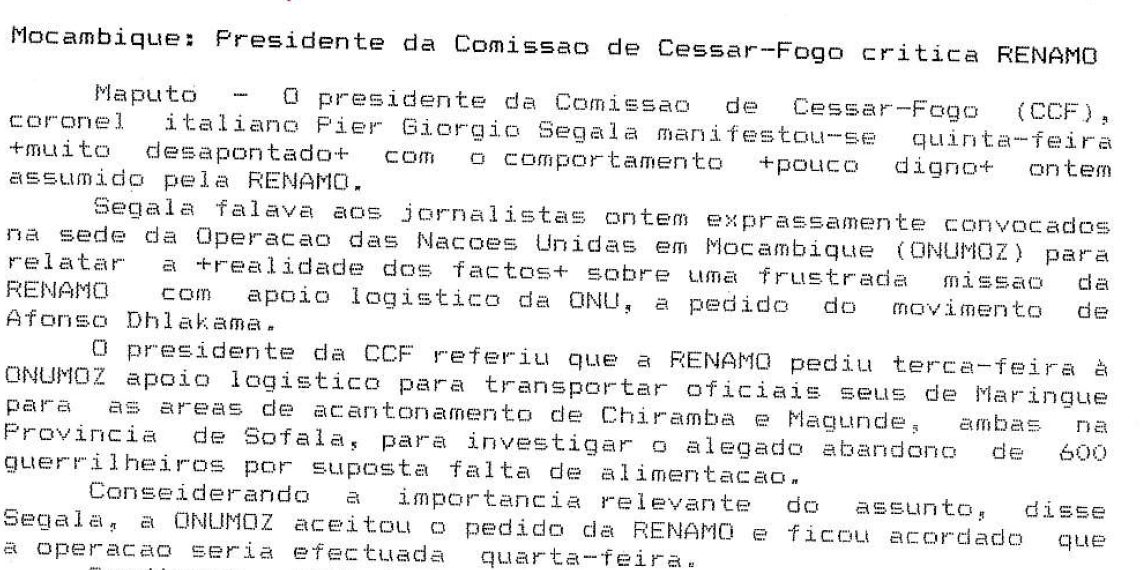 Moçambique – Presidente da Comissão de Cessar-Fogo critica RENAMO – 7 de Janeiro de 1993