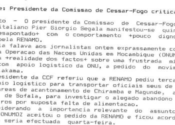 Moçambique – Presidente da Comissão de Cessar-Fogo critica RENAMO – 7 de Janeiro de 1993