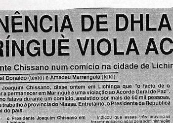 Permanência de Dhlakama em Marínguè viola acordo – 21 de Abril de 1993