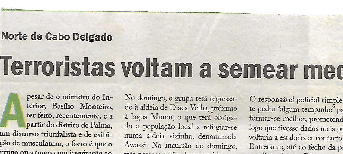 Norte de Cabo Delgado: Terroristas voltam a semear medo – 27 de Abril de 2018