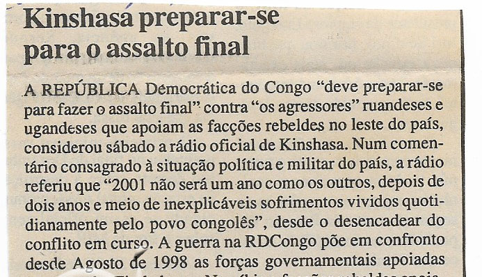 Kinshasa preparar-se para o assalto final – 15 de Janeiro de 2001