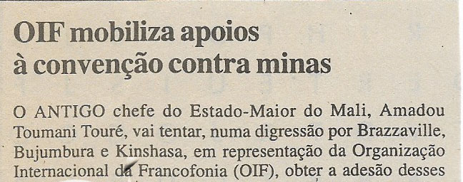 OIF mobiliza apoios à convenção contra minas – 10 de Janeiro de 2001