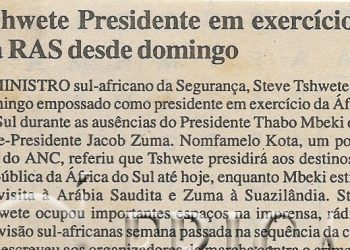 Tshwete Presidente em exercício da RAS desde domingo – 20 de Fevereiro de 2001