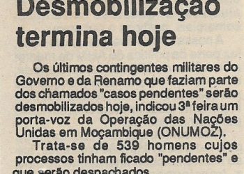 Desmobilização termina hoje – 20 de Outubro de 1994