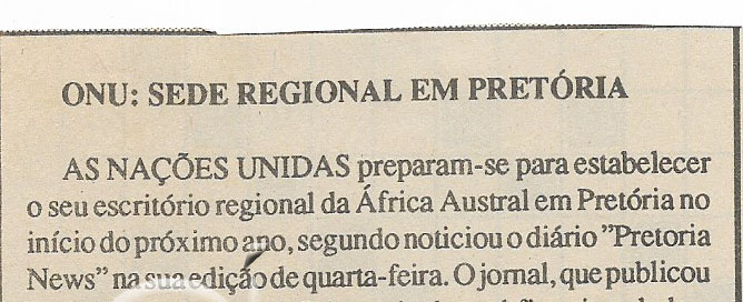 ONU: Sede regional em Pretória – 10 de Dezembro de 1994