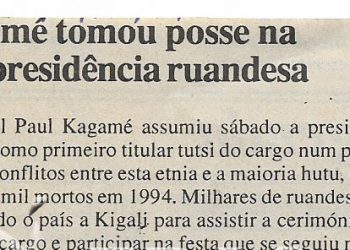 Kagamé tomou posse na jura presidencial ruandesa – 24 de Abril de 2000