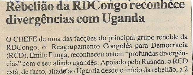 Rebelião da RDCongo reconhece divergências com Uganda – 24 de Abril de 2000