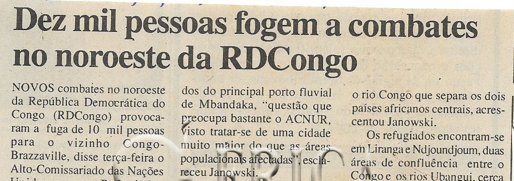 Dez mil pessoas fogem a combates no noroeste da RDCongo – 06 de Julho de 2000