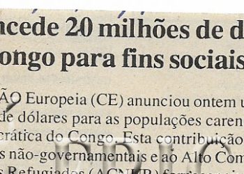CE concede 20 milhões de dólares à RDCongo para fins sociais – 07 de Julho de 2000