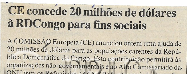 CE concede 20 milhões de dólares à RDCongo para fins sociais – 07 de Julho de 2000