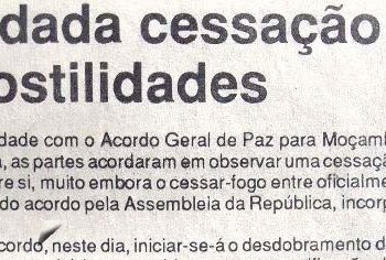 Acordada cessação de hostilidades – 5 de Outubro de 1992