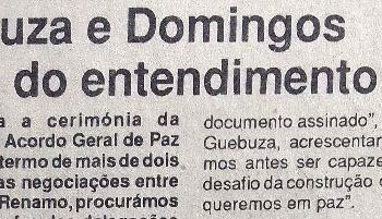 Guebuza e Domingos falam do entendimento final – 5 de Outubro de 1992
