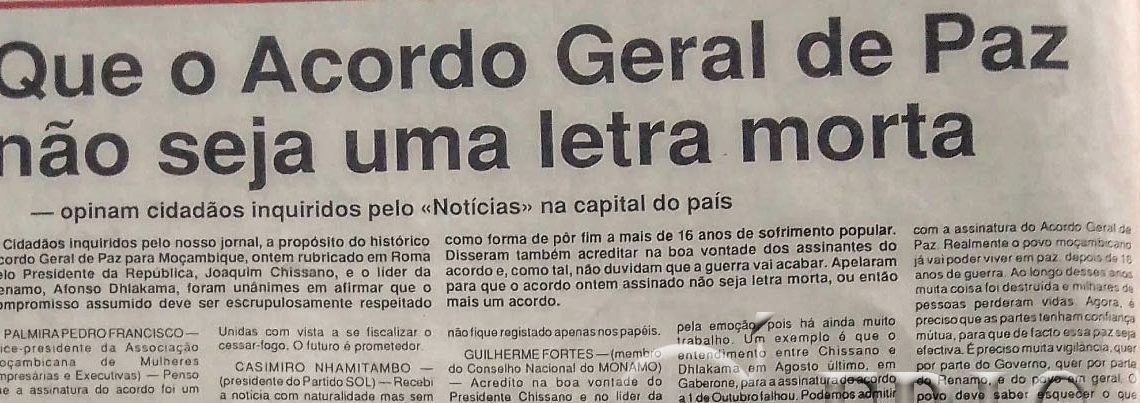 Que o acordo geral de paz seja uma letra morta – 5 de Outubro de 1992