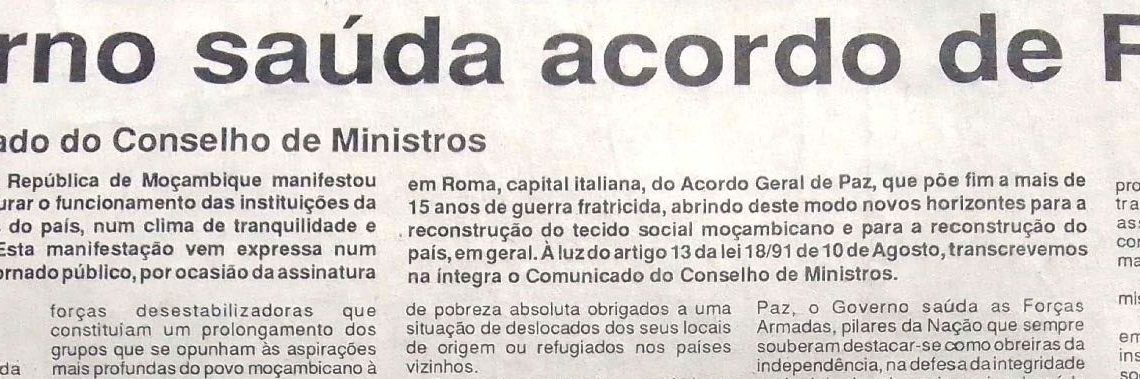 Governo saúda acordo de Roma – 5 de Outubro de 1992