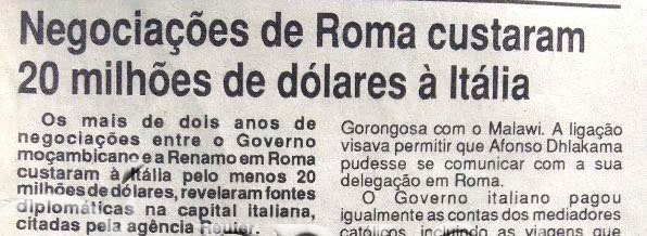 Negociações de Roma Custaram 20 milhões de dólares à Itália – 6 de Outubro de 1992
