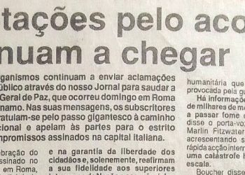 Felicitações pelo acordo continuam a chegar – 8 de Outubro de 1992