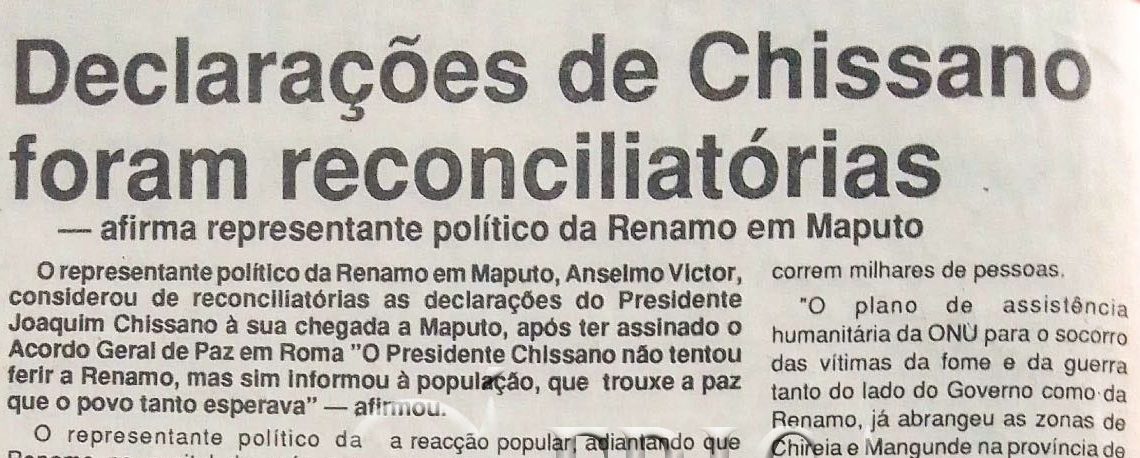 Declarações de Chissano foram reconciliatórias – 8 de Outubro de 1992