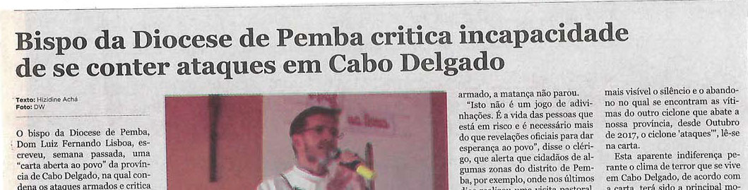 Bispo da Diocese de Pemba critica incapacidade de se conter ataques em Cabo Delgado – 23 de Julho de 2019