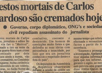 Restos mortais de Carlos Cardoso são cremados hoje – 24 de Novembro de 2000