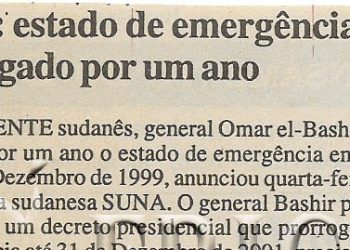 Sudão: Estado de emergência prorrogado por um ano – 05 de Janeiro de 2001