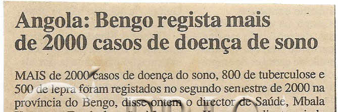 Angola: Bengo regista mais de 2000 casos de doença de sono – 23 de Janeiro de 2001