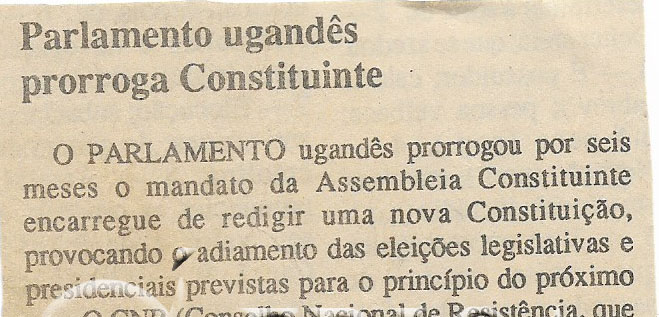 Parlamento ugandês prorroga constituinte – 12 de Dezembro de 1994