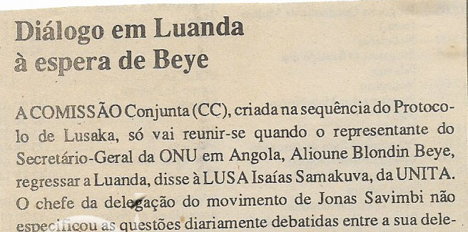 Diálogo em Luanda à espera de Beye – 15 de Dezembro de 1994