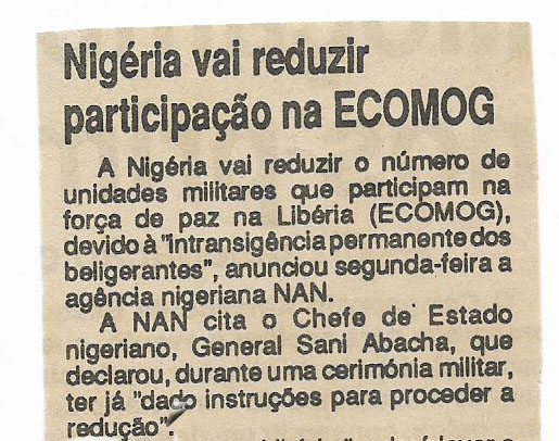 Nigéria vai reduzir participação na ECOMOG – 07 de Dezembro de 1994
