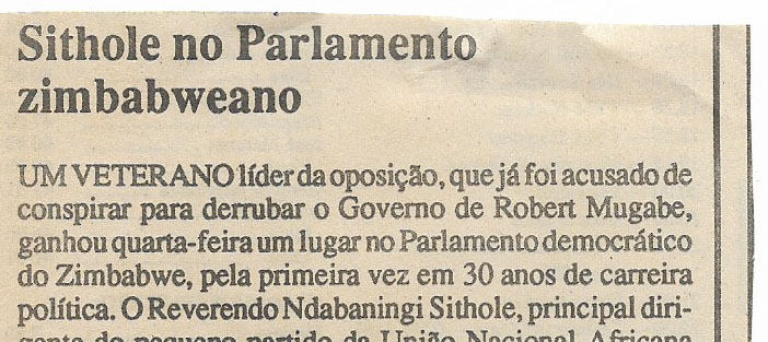 Sithole no Parlamento zimbabweano – 23 de Dezembro de 1994