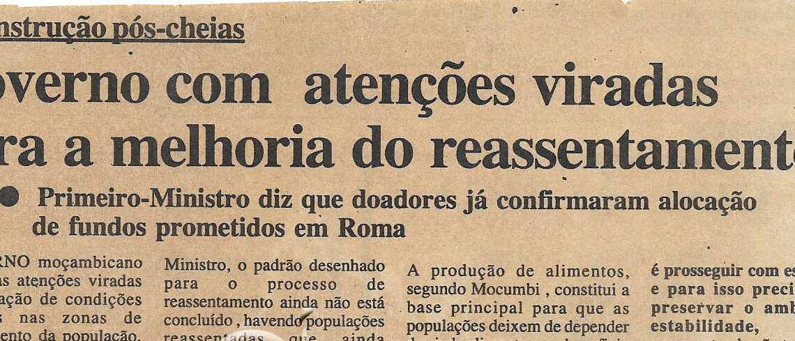 Governo com atenções para a melhoria do reassentamento – 24 de Novembro de 2000