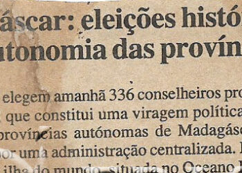 Madagáscar: eleições históricas para autonomia das províncias – 2 de Dezembro de 2000