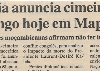 Pretória anuncia cimeira sobre RDCongo hoje em Maputo – Autoridades moçambicanas afirmam não ter informação oficial –  24 de Janeiro de 2001